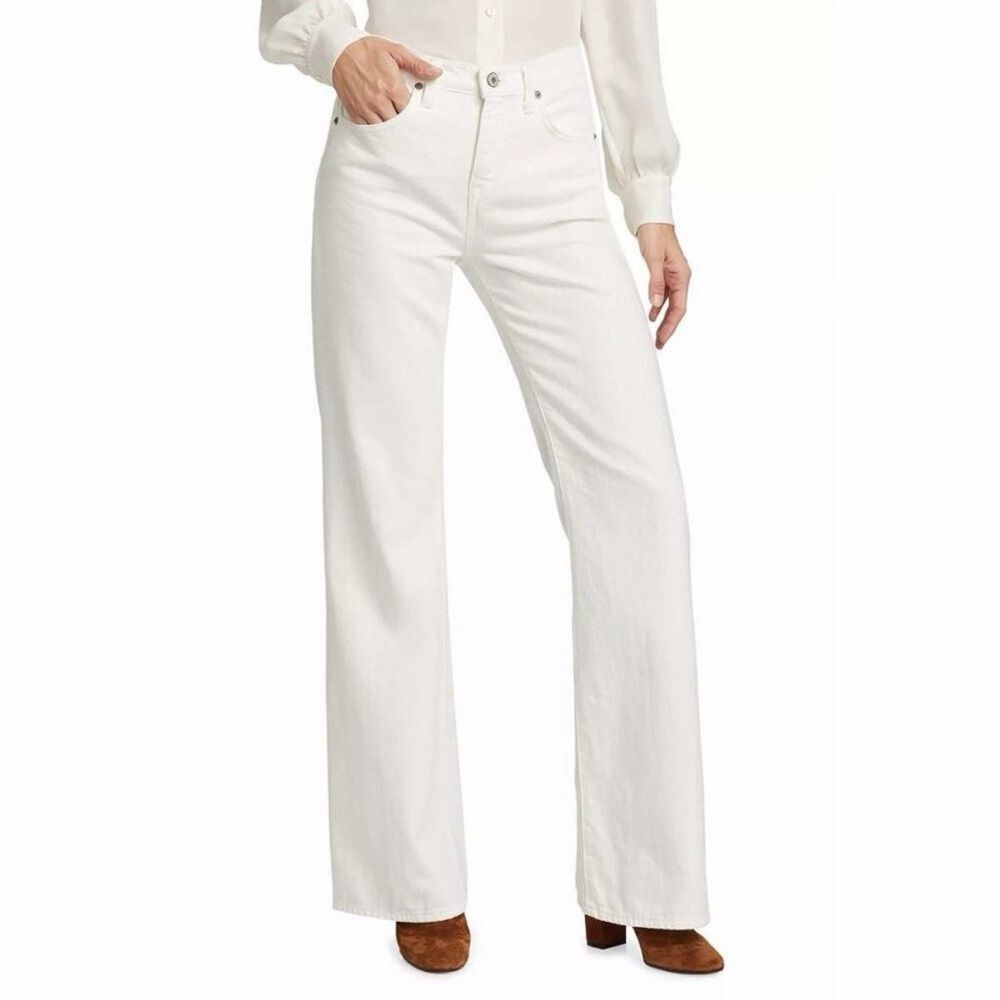 Nili Lotan Celia High Rise Flare Jeans Cream Ivory White Size 29 Designer Denim